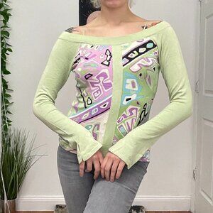 Ebene by Patrick Assuline Geometric Off the Shoulder Top Size L Green